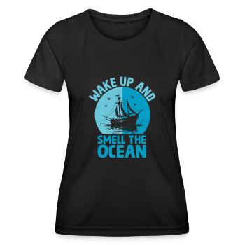 Wachen Sie auf und riechen Sie das Ocean Paddle Boat - Frauen Funktions-T-Shirt - Schwarz - Vorne - AI Model Female 172 light (172cm)