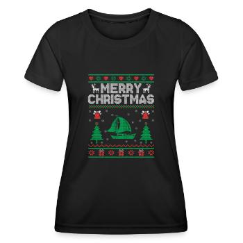 Weihnachtsmotto: Frohe Weihnachten Paddelboot - Frauen Funktions-T-Shirt - Schwarz - Vorne - AI Model Female 172 light (172cm)