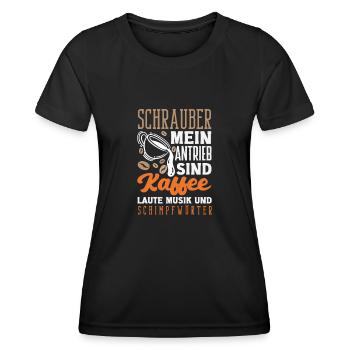 Schrauber Mein Antrieb Sind Kaffee Laute Musik - Frauen Funktions-T-Shirt - Schwarz - Vorne - AI Model Female 172 light (172cm)