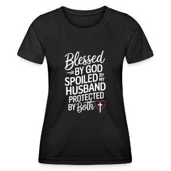 by God by my husband - Women's Functional T-Shirt - black - Front - AI Model Female 172 light (172cm)