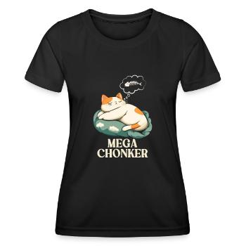 Mega Chonker Cat Thought Bubble Fish - Women's Functional T-Shirt - black - Front - AI Model Female 172 light (172cm)