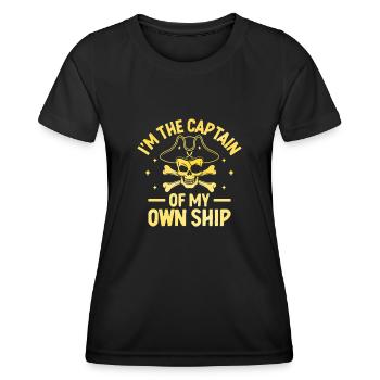 Ich bin der Kapitän meines eigenen Schiffes Piraten Jugend Design - Frauen Funktions-T-Shirt - Schwarz - Vorne - AI Model Female 172 light (172cm)