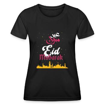 Eid Mubarak salute with mosque silhouette - Women's Functional T-Shirt - black - Front - AI Model Female 172 light (172cm)
