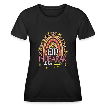Eid Mubarak Regenbogen mit Leopardenmuster - Frauen Funktions-T-Shirt - Schwarz - Vorne - AI Model Female 172 light (172cm)