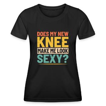 Est-ce que mon nouveau genou me donne l’air sexy Retro Knee - T-shirt sport Femme - noir - Devant - AI Model Female 172 light (172cm)