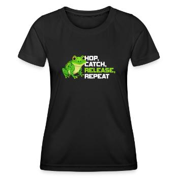 Hop Catch Release, Repeat Frog Humour - T-shirt sport Femme - noir - Devant - AI Model Female 172 light (172cm)