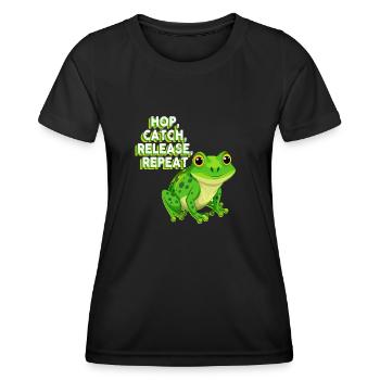 Hop Catch Release, Repeat Frog Humour - T-shirt sport Femme - noir - Devant - AI Model Female 172 light (172cm)