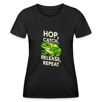Hop Catch Release Repeat Frog Humor - Women's Functional T-Shirt - black - Front - AI Model Female 172 light (172cm)