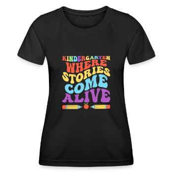 Jardin d’enfants où les histoires prennent vie École - T-shirt sport Femme - noir - Devant - AI Model Female 172 light (172cm)
