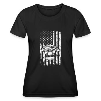 American Flag BBQ Funny Grilling Meat Smoking - Women's Functional T-Shirt - black - Front - AI Model Female 172 light (172cm)