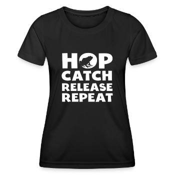 Hop Catch Release Repeat Frog Humor - Women's Functional T-Shirt - black - Front - AI Model Female 172 light (172cm)