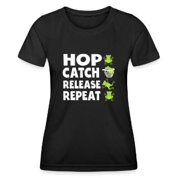 Hop Catch Release, Repeat Frog Humour - T-shirt sport Femme - noir - Devant - AI Model Female 172 light (172cm)