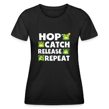 Hop Catch Release Repeat Frog Humor - Women's Functional T-Shirt - black - Front - AI Model Female 172 light (172cm)