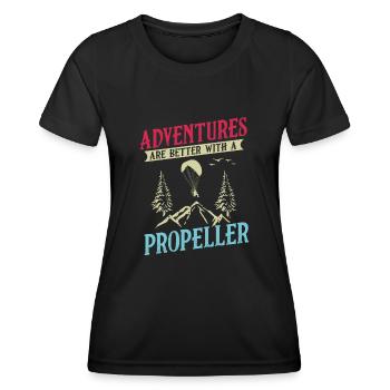 Les aventures sont meilleures avec une hélice - T-shirt sport Femme - noir - Devant - AI Model Female 172 light (172cm)