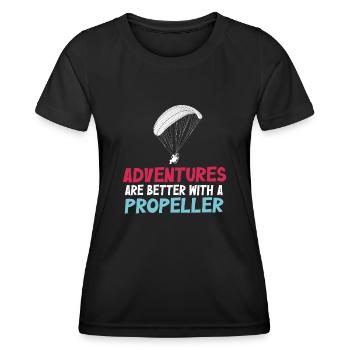 Les aventures sont meilleures avec une hélice - T-shirt sport Femme - noir - Devant - AI Model Female 172 light (172cm)