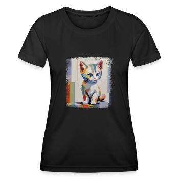 Buntes Kätzchen Aquarellkunst Für Katzen-Freunde - Frauen Funktions-T-Shirt - Schwarz - Vorne - AI Model Female 172 light (172cm)