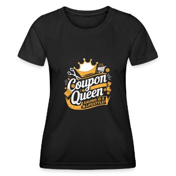Coupon Queen Saving ist ein Lifestyle-Couponer-Shop - Frauen Funktions-T-Shirt - Schwarz - Vorne - AI Model Female 172 light (172cm)