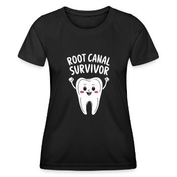 Wurzelkanal Überlebender Zahn Zahnarzt Funny Dental - Frauen Funktions-T-Shirt - Schwarz - Vorne - AI Model Female 172 light (172cm)