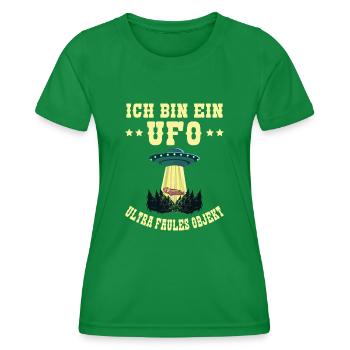 Ich Bin Ein UFO Ultra Faules Objekt Faultier Alien - Frauen Funktions-T-Shirt - Kelly Green - Vorne - AI Model Female 172 dark (172cm)