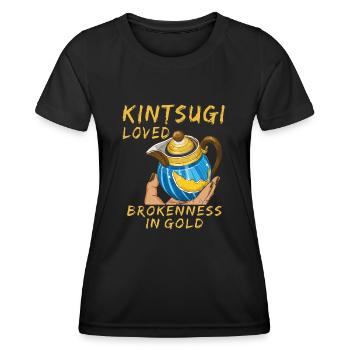 KINTSUGI AIMAIT LA BRISURE EN OR - T-shirt sport Femme - noir - Devant - AI Model Female 172 light (172cm)