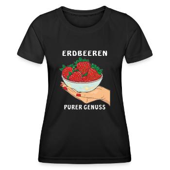 ERDBEEREN HAND PURER GENUSS - Frauen Funktions-T-Shirt - Schwarz - Vorne - AI Model Female 172 light (172cm)