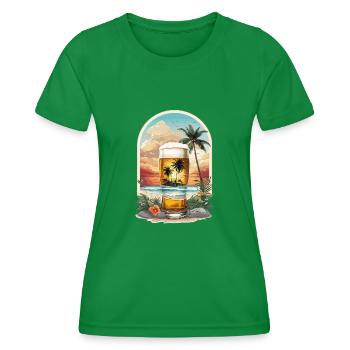 Plage tropicale idyllique avec palmiers et bière - T-shirt sport Femme - vert - Devant - AI Model Female 172 dark (172cm)