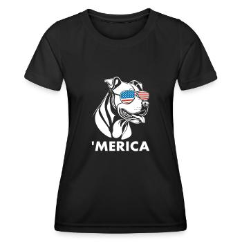 Pitbull Terrier avec lunettes de soleil 4 juillet Merica - T-shirt sport Femme - noir - Devant - AI Model Female 172 light (172cm)