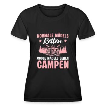 Coole Mädels gehen Campen Wohnwagen - Camping - Frauen Funktions-T-Shirt - Schwarz - Vorne - AI Model Female 172 light (172cm)