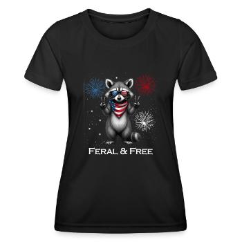 Wild Und Frei Waschbär USA 4. Juli Sonnenbrille - Frauen Funktions-T-Shirt - Schwarz - Vorne - AI Model Female 172 light (172cm)