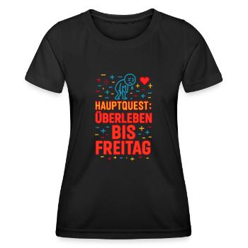 Quête principale : Survivre jusqu’à vendredi - T-shirt sport Femme - noir - Devant - AI Model Female 172 light (172cm)
