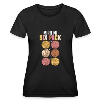 Mira Mi Six Pack Lustige Conchas Mexikanisches Süßes Brötchen - Frauen Funktions-T-Shirt - Schwarz - Vorne - AI Model Female 172 light (172cm)