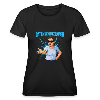 Datenschutzpapier – Satire Design - Frauen Funktions-T-Shirt - Schwarz - Vorne - AI Model Female 172 light (172cm)