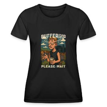 Tampon... Veuillez patienter | Humour nerd - T-shirt sport Femme - noir - Devant - AI Model Female 172 light (172cm)