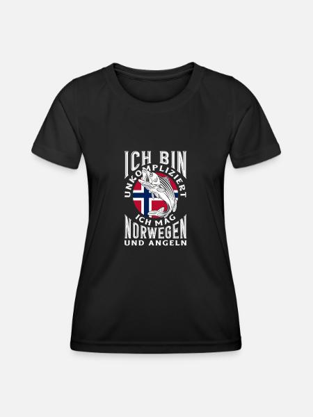 Norwegen Angeln Spruch Lustiges Design - Frauen Funktions-T-Shirt - Schwarz