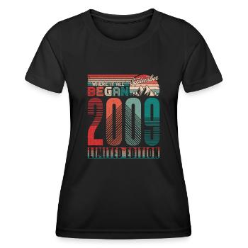 Anniversaire 2009 Vintage Septembre Rétro Cadeau - T-shirt sport Femme - noir - Devant - AI Model Female 172 light (172cm)