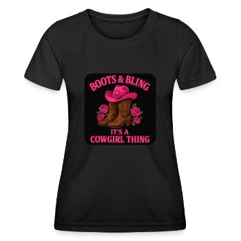 Cow girl : Boots & Bling – It’s A Thing - T-shirt sport Femme - noir - Devant - AI Model Female 172 light (172cm)