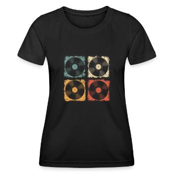 Disque vinyle rétro - LP vintage Vinyle DJ - T-shirt sport Femme - noir - Devant - AI Model Female 172 light (172cm)