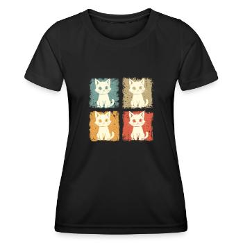 Vintage Cute Cat for Cat Lovers - Women's Functional T-Shirt - black - Front - AI Model Female 172 light (172cm)