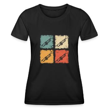 Vintage Trompete Jazz Trompeter Grafik - Frauen Funktions-T-Shirt - Schwarz - Vorne - AI Model Female 172 light (172cm)