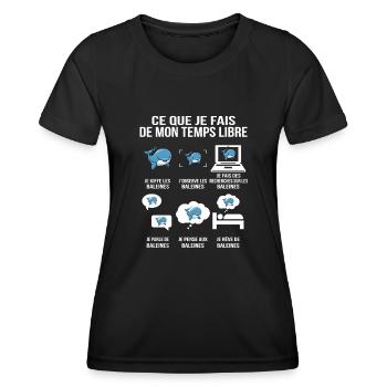 Ce que je fais de mon temps libre – Baleines - T-shirt sport Femme - noir - Devant - AI Model Female 172 light (172cm)
