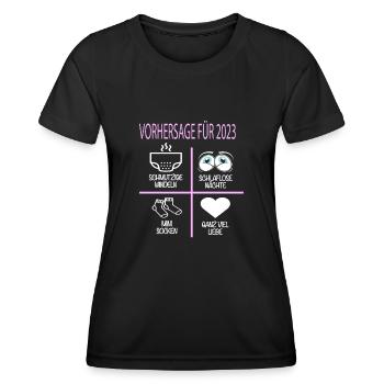 Vorhersage 2023 Werdender Papa Werdende Mama - Frauen Funktions-T-Shirt - Schwarz - Vorne - AI Model Female 172 light (172cm)