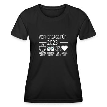 Vorhersage 2023 Werdender Papa Werdende Mama - Frauen Funktions-T-Shirt - Schwarz - Vorne - AI Model Female 172 light (172cm)