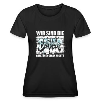 Wir sind die Brandmauer - Aufstehen gegen rechts - Frauen Funktions-T-Shirt - Schwarz - Vorne - AI Model Female 172 light (172cm)