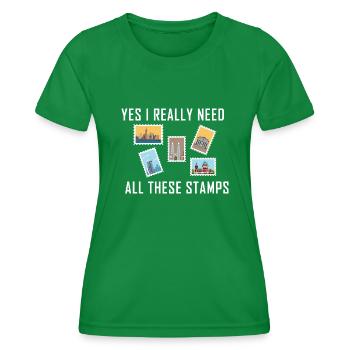 Stamp collecting - Women's Functional T-Shirt - kelly green - Front - AI Model Female 172 dark (172cm)