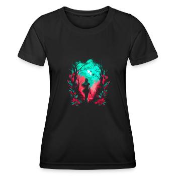 Frau als feenhafter Waldgeist Aquarell Airbrush - Frauen Funktions-T-Shirt - Schwarz - Vorne - AI Model Female 172 light (172cm)