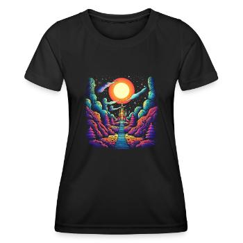 Treppe zum Himmel - Psychedelisches Schloss Art - Frauen Funktions-T-Shirt - Schwarz - Vorne - AI Model Female 172 light (172cm)