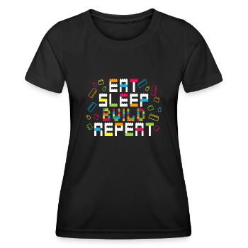 Essen Schlaf bauen wiederholen Master Builder Block Geschenk - Frauen Funktions-T-Shirt - Schwarz - Vorne - AI Model Female 172 light (172cm)