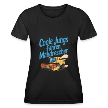 Cool guys driving combine harvester - Women's Functional T-Shirt - black - Front - AI Model Female 172 light (172cm)
