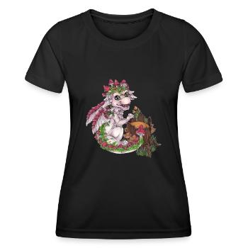 Drache Phantasie Mythologie Pilze Pilz Wald - Frauen Funktions-T-Shirt - Schwarz - Vorne - AI Model Female 172 light (172cm)