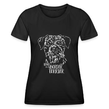 Aimé par un BORDER TERRIER Chien Wilsigns - T-shirt sport Femme - noir - Devant - AI Model Female 172 light (172cm)